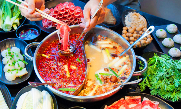 Traditional Sichuan hotpot served at a restaurant in Chengdu