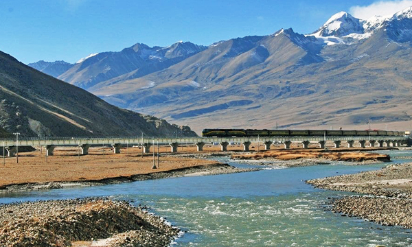 Chengdu to Lhasa Tibet train crossing the Tibetan Plateau
