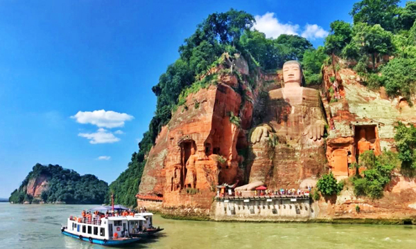Leshan Giant Buddha seen from a sightseeing boat
