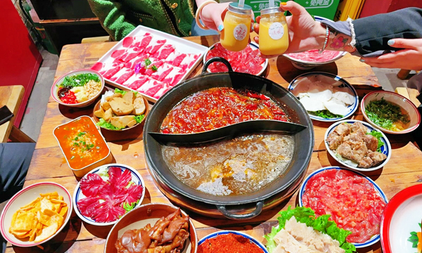 Sichuan hot pot with spicy and mild broth in Chengdu