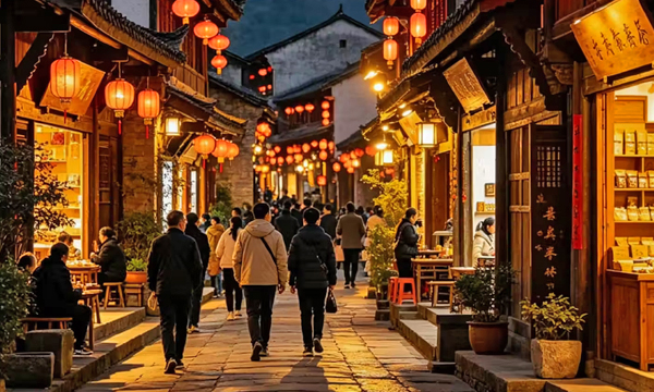 Kuanzhai Alley with traditional courtyard lanes at night in Chengdu