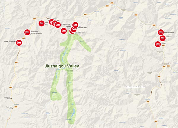 Jiuzhaigou Hotel Location Map