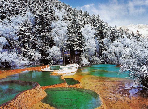 Five-color Ponds in Huanglong in Winter