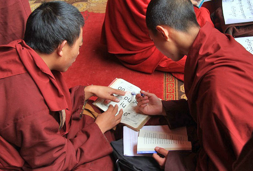 The lamas are studying Buddhism