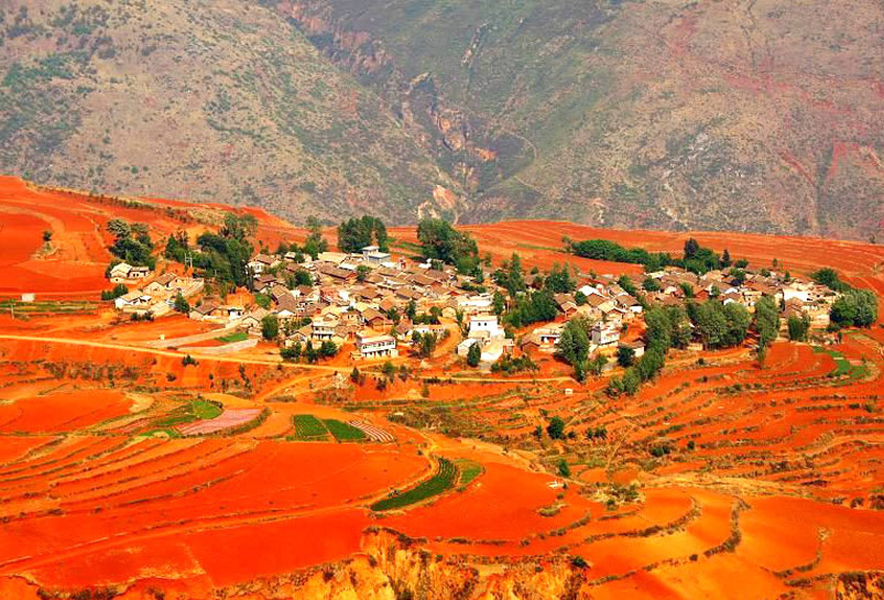 Dongchuan Red Land and a Local Village
