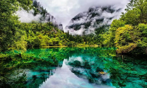 Blue lake in Jiuzhaigou in June