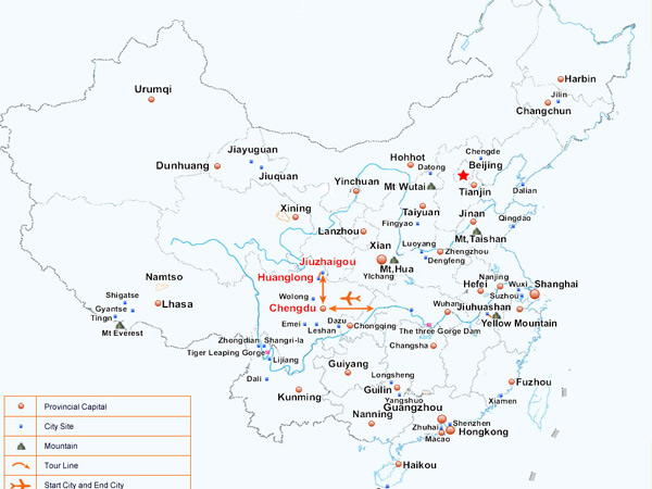 Jiuzhaigou Huanglong Airport Location Map in China