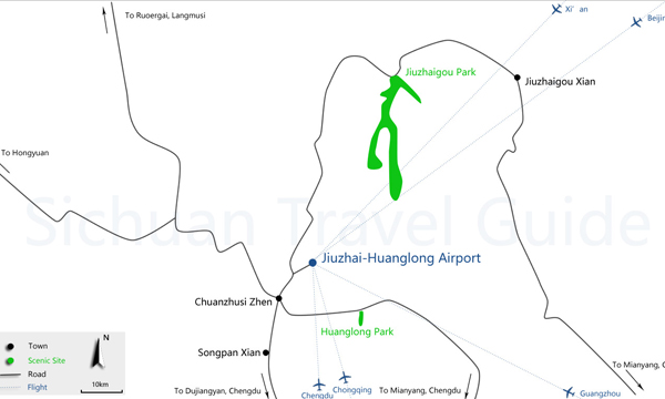 Jiuzhaigou Huanglong Airport Location Map in Sichuan