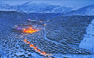 Wuming Buddhist Academy in Snowy Night