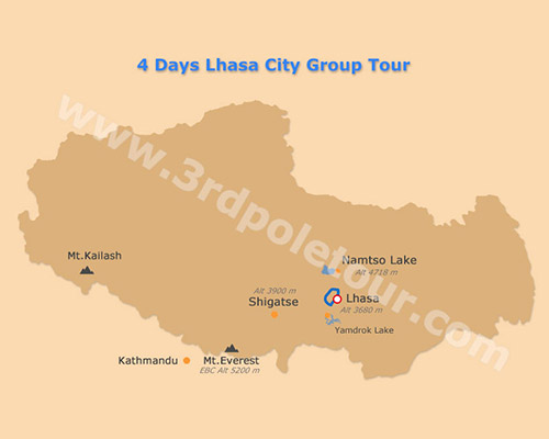 Map of 4 Days Lhasa City Group Tour