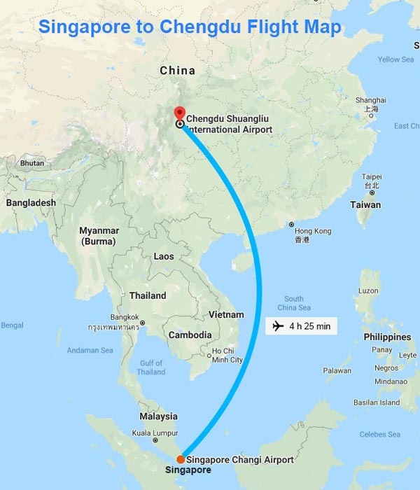 Singapore to Chengdu Flight Map