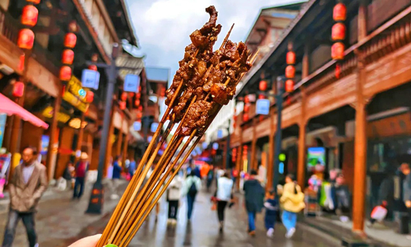 Grilled yak meat skewers in Songpan Ancient Town