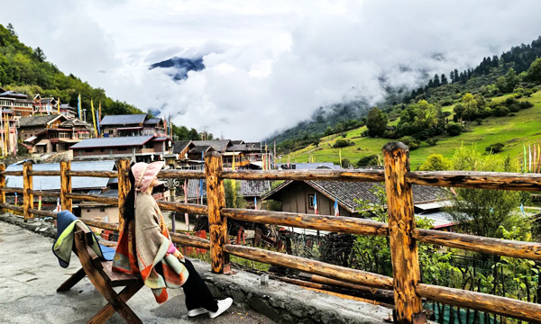 Green mountain scenery around Songpan Ancient Town in summer