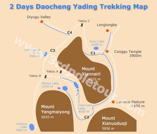 2 Days Daocheng Yading Trekking Map