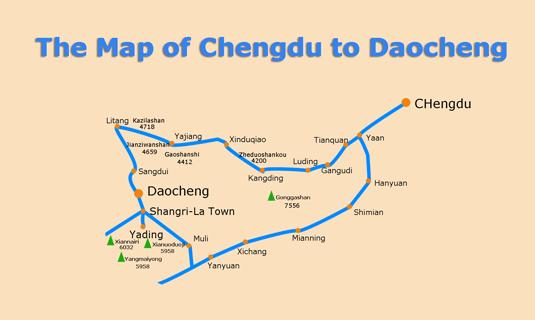 The Map of Chengdu to Daocheng