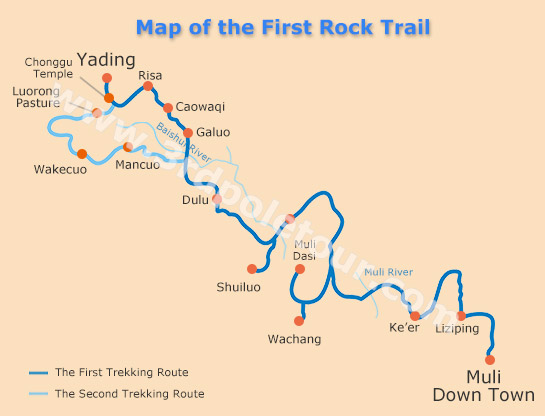 Map of the First Rock Trail to Yading