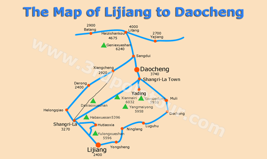 The Map of Lijiang to Daocheng