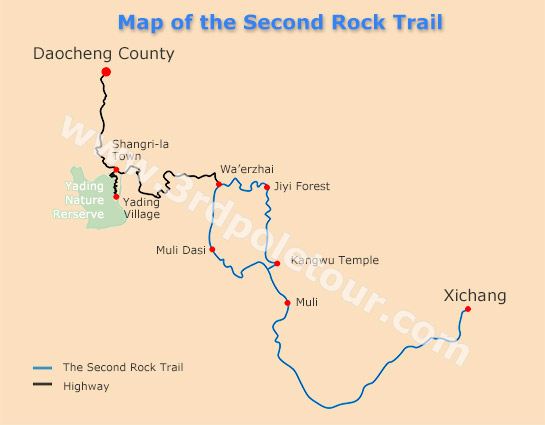 Map of the Second Rock Trail to Yading