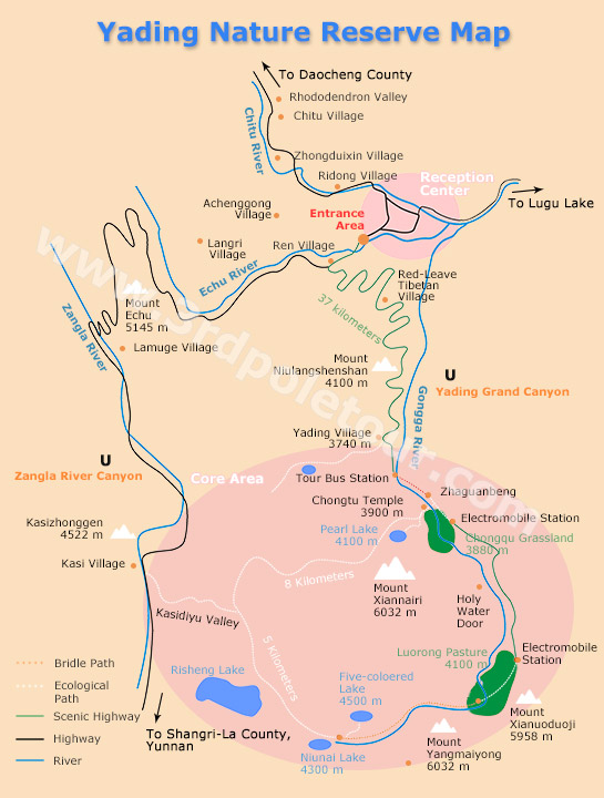 Detailed Travel Map of Daocheng Yading Nature Reserve