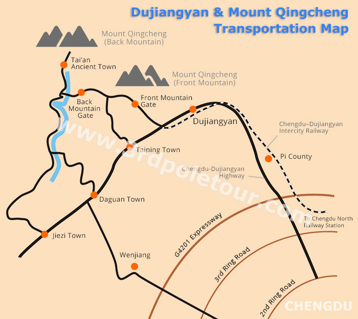 Dujiangyan and Qingchengshan Transportation Map