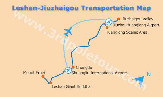 Leshan to Jiuzhaigou Transportation Map