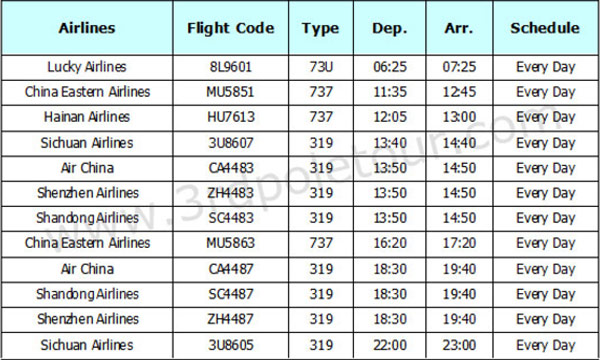 Chengdu Jiuzhaigou Flight Schedule
