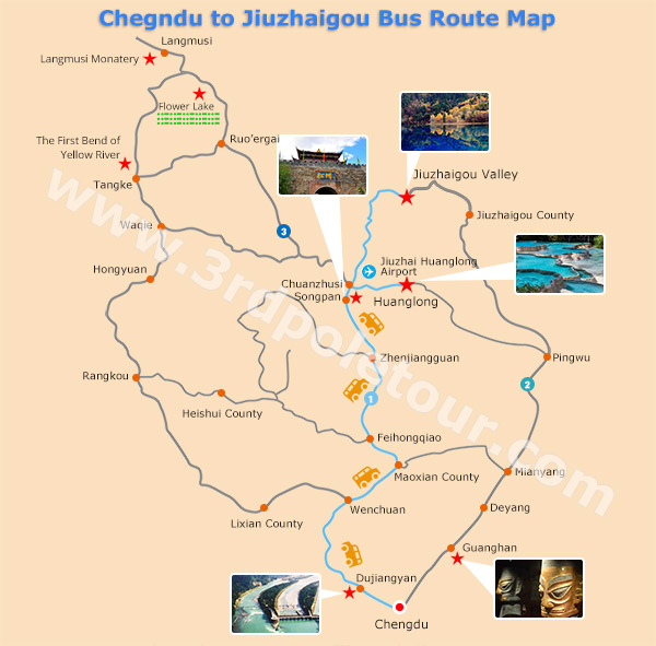 Chengdu to Jiuzhaigou Bus Route Map