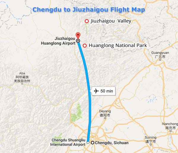 Chengdu to Jiuzhaigou Flight Map