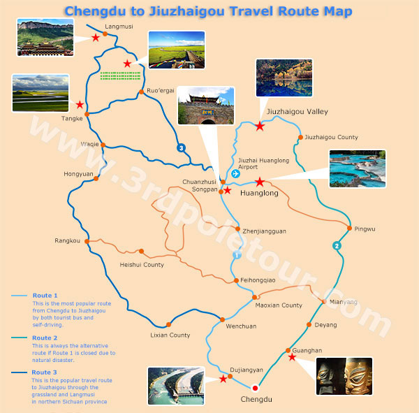 Chengdu to Jiuzhaigou route map