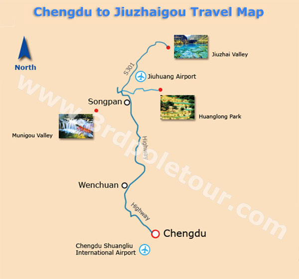 Chengdu to Jiuzhaigou Travel Map