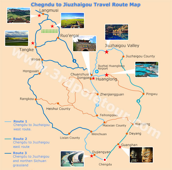 Chengdu to Jiuzhaigou Travel Route Map