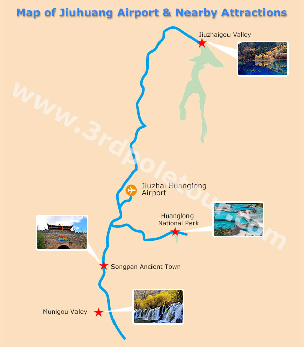 Jiuzhai Huanglong Airport and nearby Attractions Map