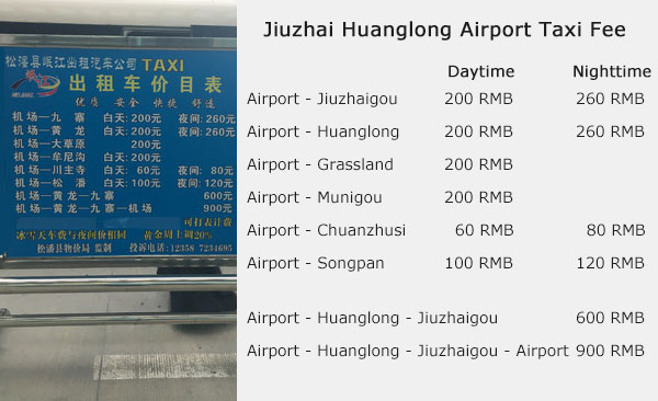 Jiuzhaigou Huanglong Airport Taxi Fee