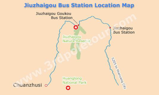 Location Map of Jiuzhaigou Bus Stations