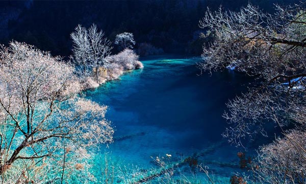 Blue ice in Jiuzhaigou winter