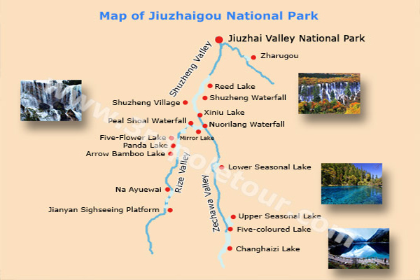 Here is a map of Jiuzhaigou National Park.