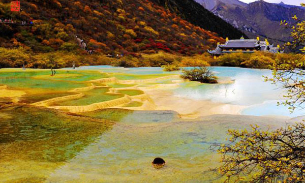 The lady of autumn makes a wonderful scenery of Huanglong National Park