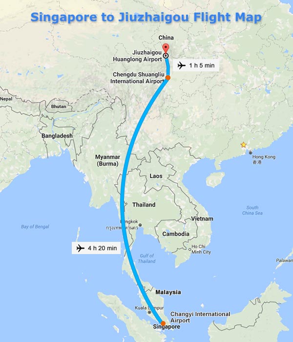 Singapore to Jiuzhaigou Flight Map