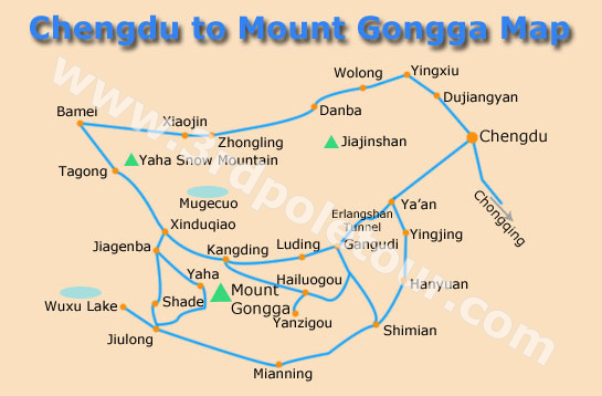 Chengdu to Mount Gongga Road Map