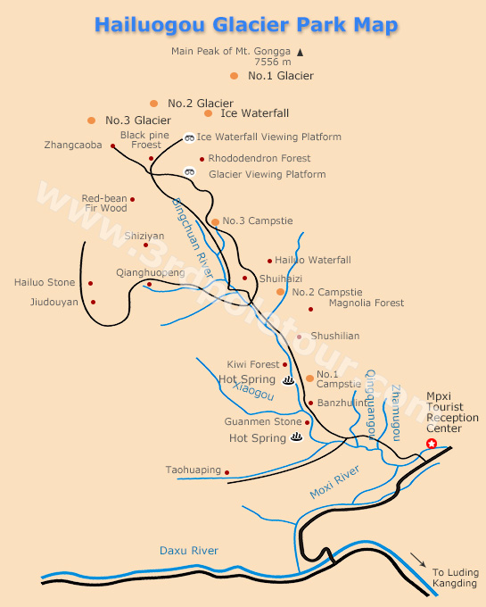 Map of Hailuogou Glacier Park