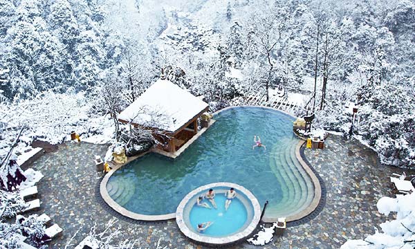 Enjoying the hot springs on a cold day.