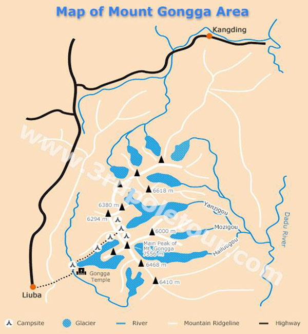 Mount Gongga Campsites Map