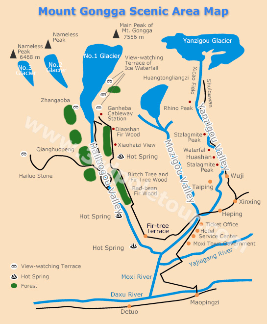 Mount Gongga Scenic Area Map