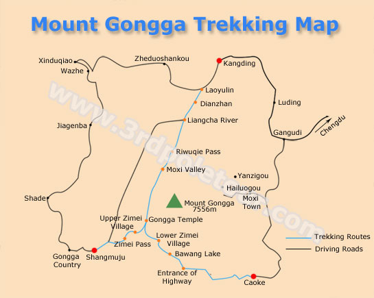 Mount Gongga Trekking Map