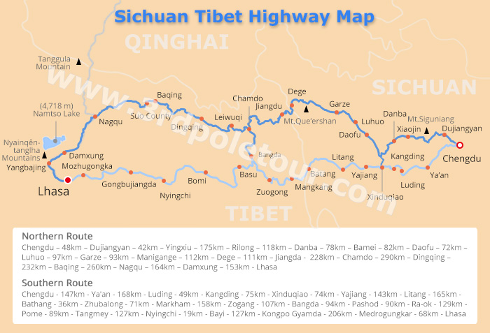 Sichuan Tibet Highway Southern Route Map