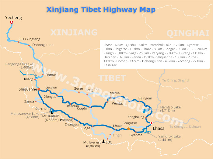 Xinjiang Tibet Highway Map