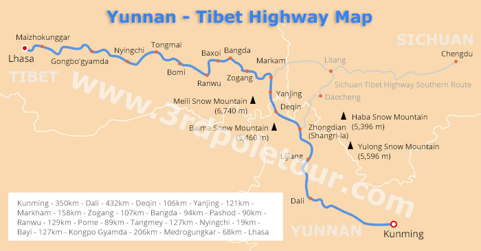 Yunnan Tibet Highway Map