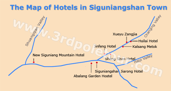 The Map of Hotels in Siguniangshan Town