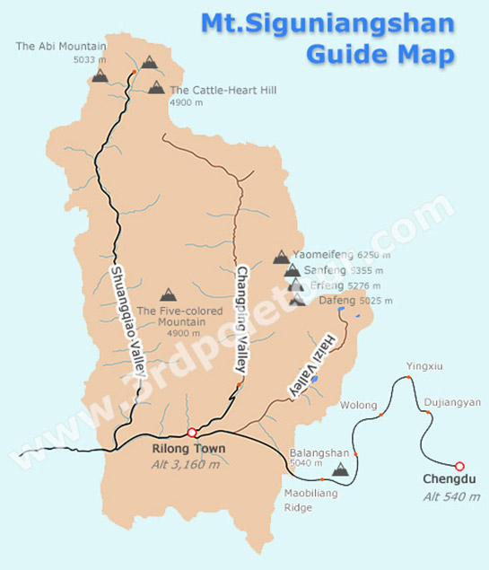 Mount Siguniang Scenic Area Guide Map