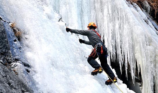 Ice Climbing at the ice wall of Shuangqiao Valley
